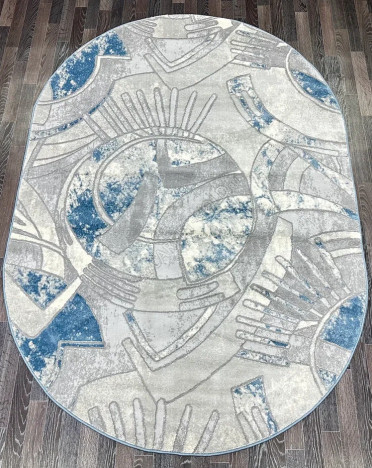 Ковер турецкий V133A Bojnord (PP Heatset Высокоплотный, серый, голубой) овальный