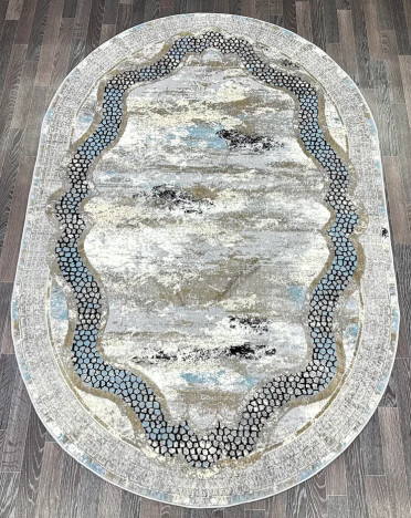 Ковер турецкий B033A SANANDAJ (Полиэстер хит-сет, бежевый, серый, голубой) овальный