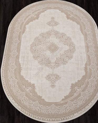Ковер турецкий M029A SIESTA (PP Heatset Высокоплотный, бежевый) овальный